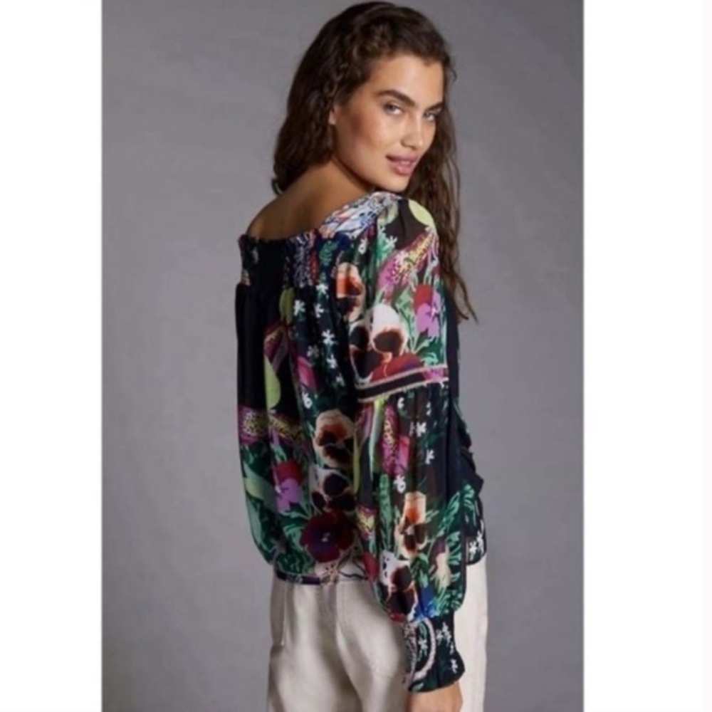 The Art Of Anthropologie Lil Sire Women's Floral Puff Sleeve Blouse  medium